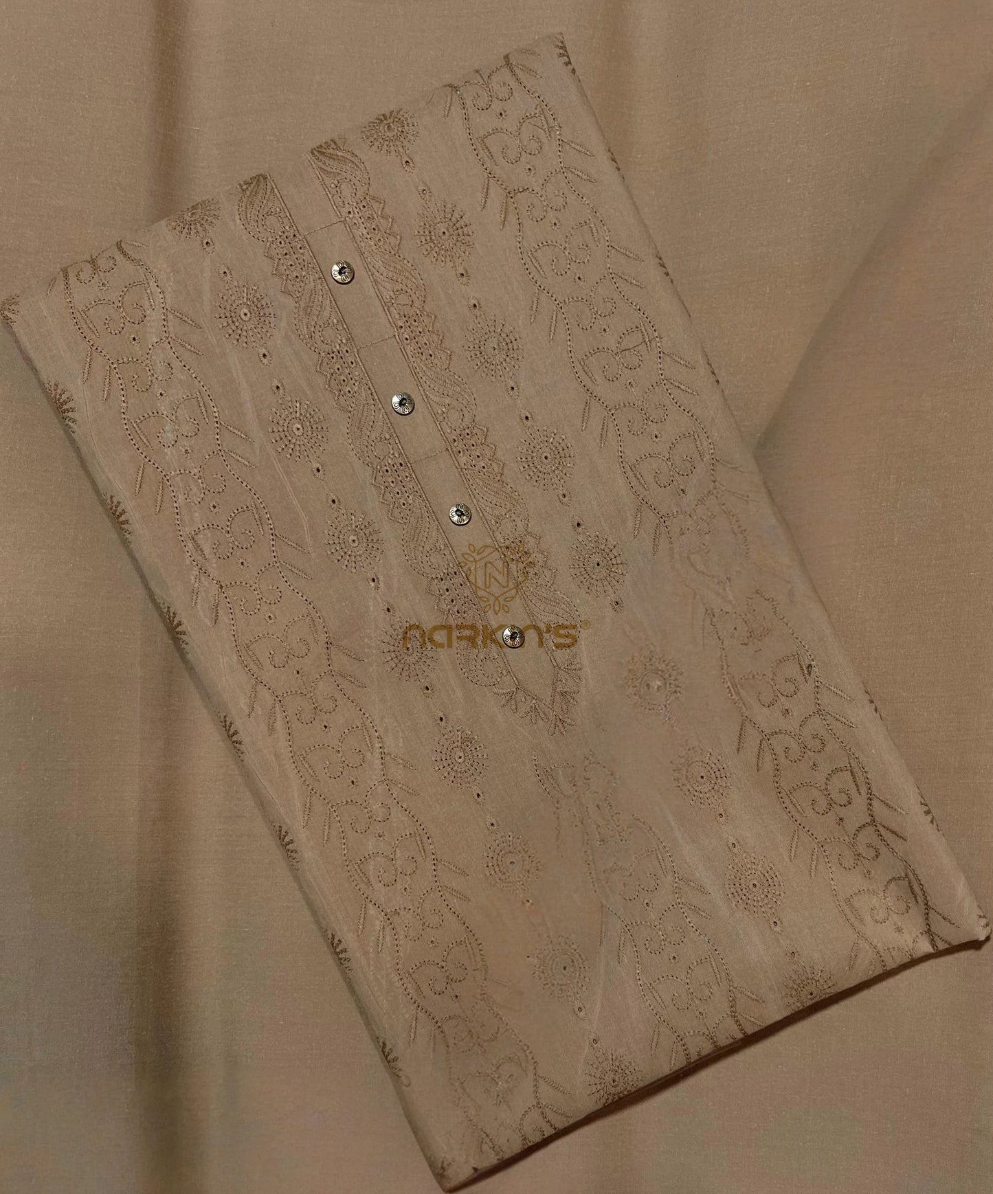 Men's Unstitched Embroidered Cotton Fabric – Brown | Premium Quality Semi-Hard Finish