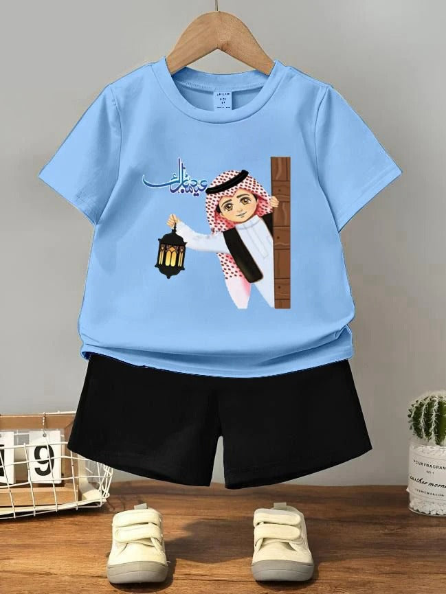 Kids Eid Outfit – Cotton Jersey T-Shirt & Shorts Set - #9