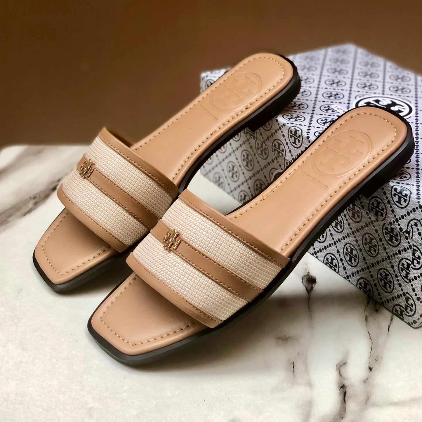 Stylish Women's Flat Slip-On Sandals | Comfortable & Trendy Footwear - Beige
